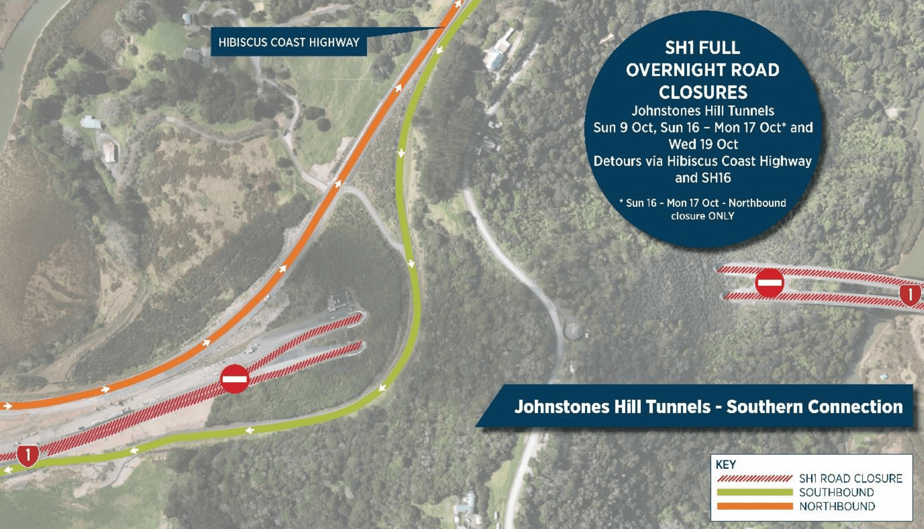 Overnight road closures and lane changes around SH1 Johnstones Hill Tunnel - October 2022